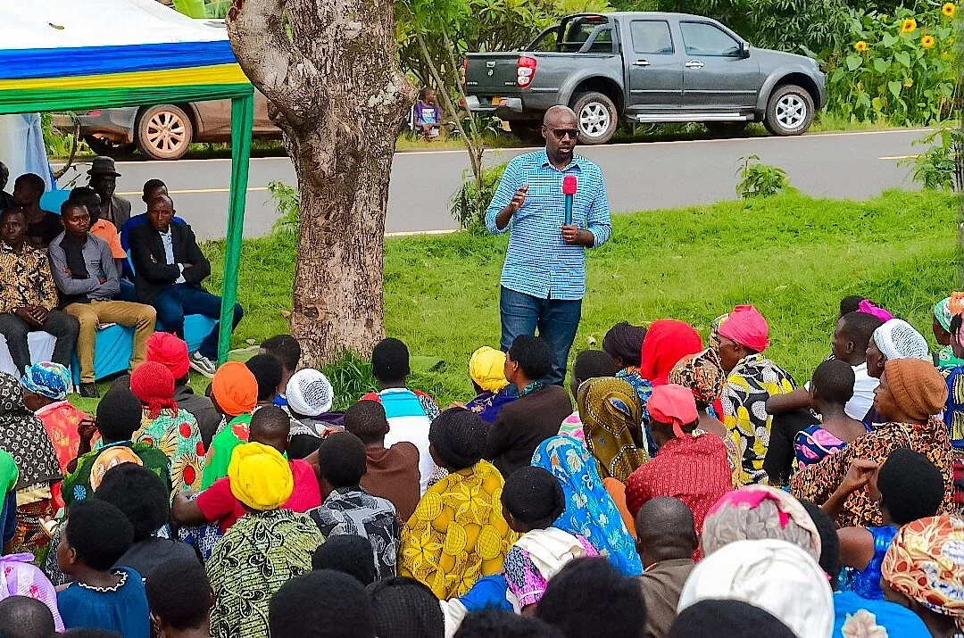 Residents attending a discussion on looking after their harvest in Gatsibo.